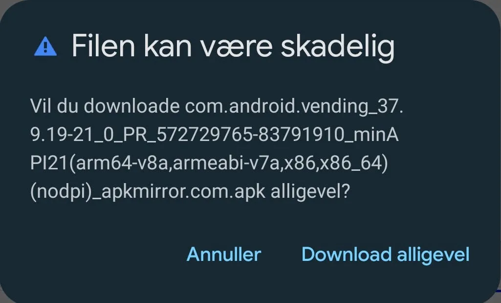 Bekræftelse af download af Play Butikken