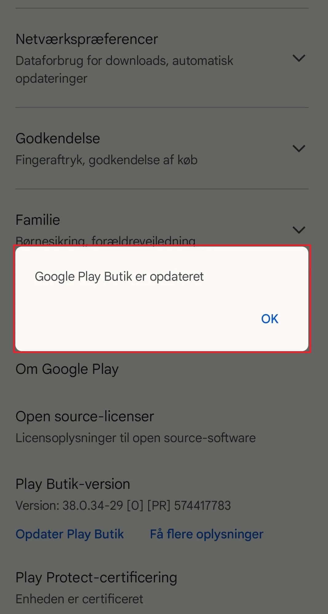 Google Play Butik-applikationen opdateres