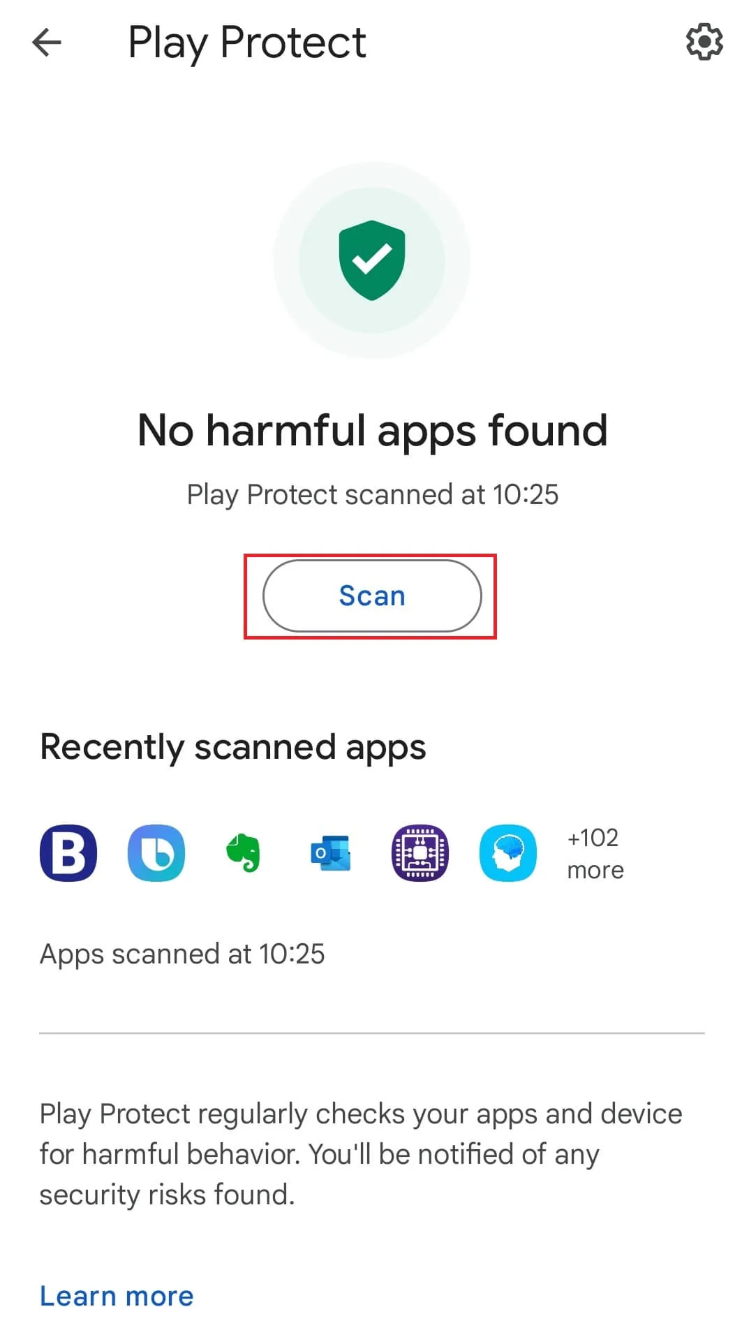 Scanning all Apps and Games Against Malware from the Play Store app
