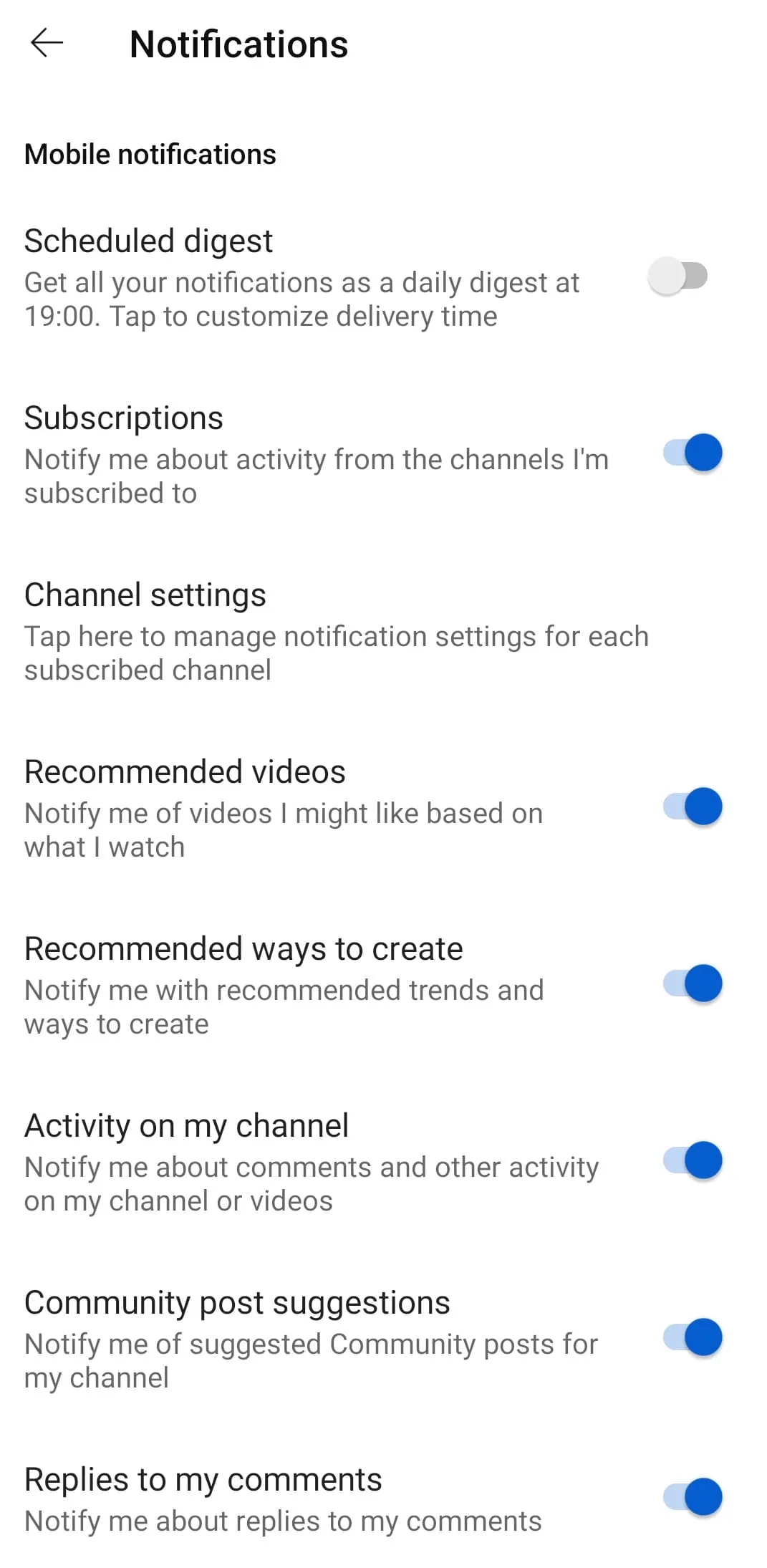 Manage Youtube app notifications