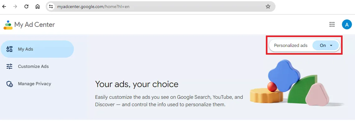 Disable personlized ads from Google account