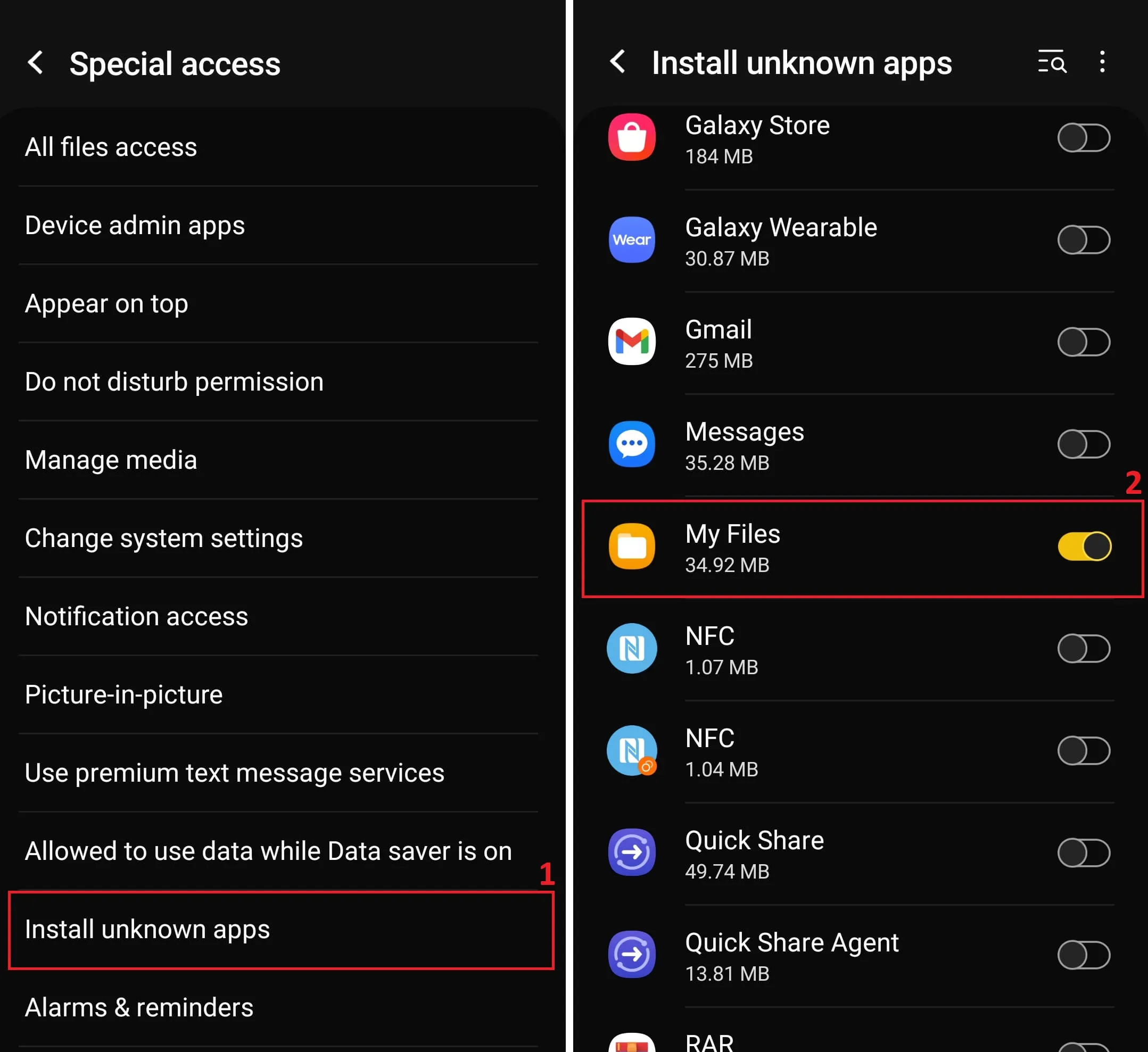 Enable installation of applications from unknown sources for apk files
