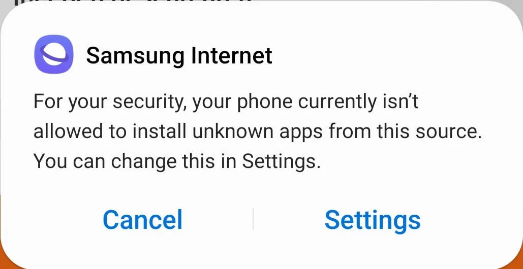 Lack of permission to install applications from unknown sources