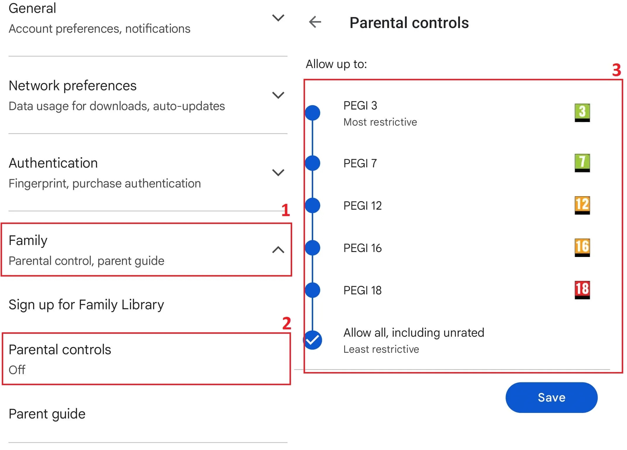 Enable parental controls in Play Store