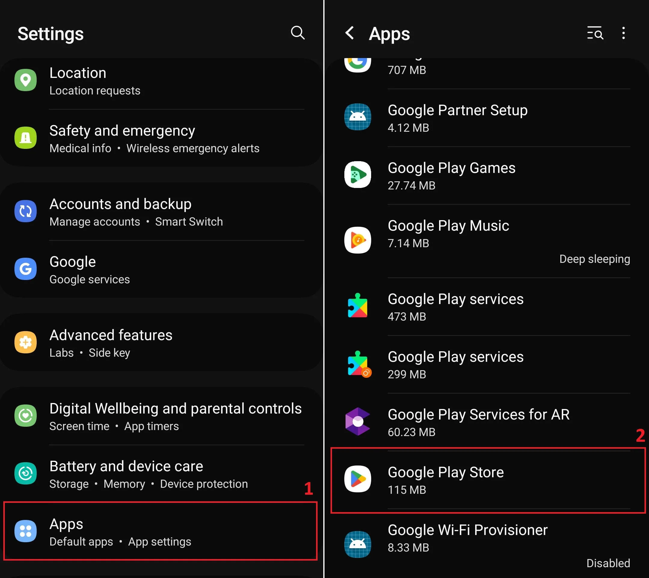 Search Play Store in the list with apps