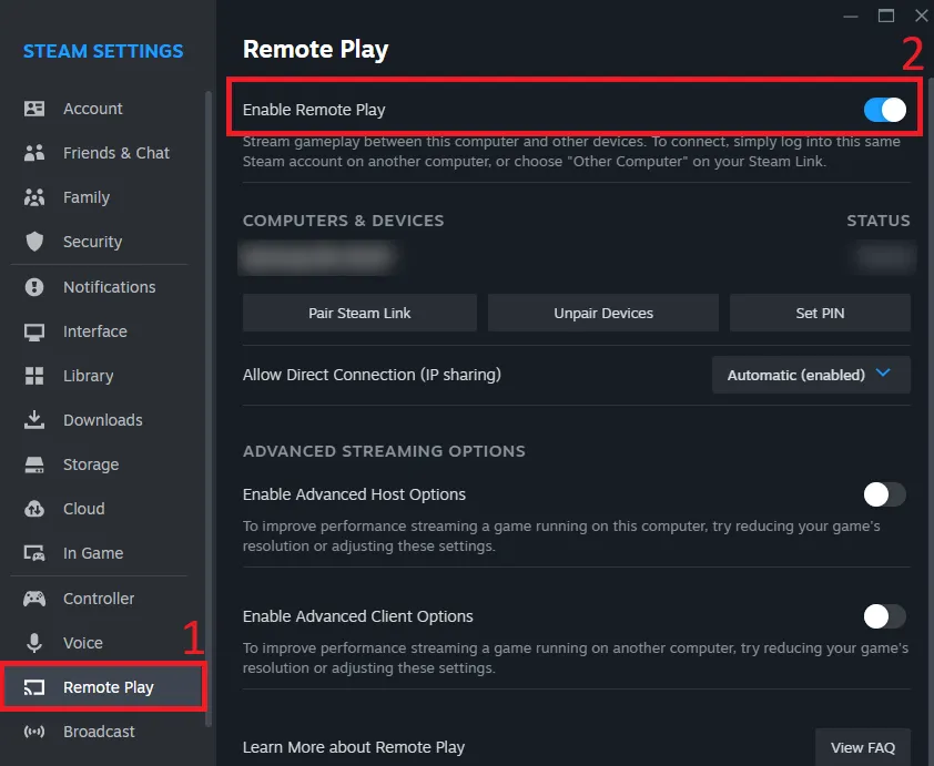 Enable Steam Remote Play on PC