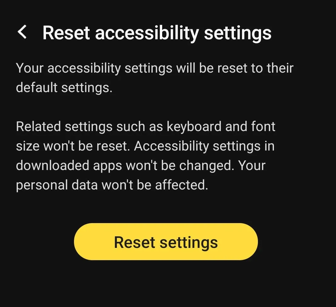 Reset accessibility settings to default
