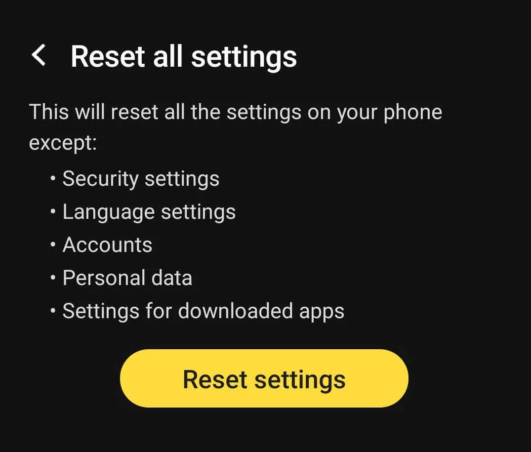 Reset settings to default