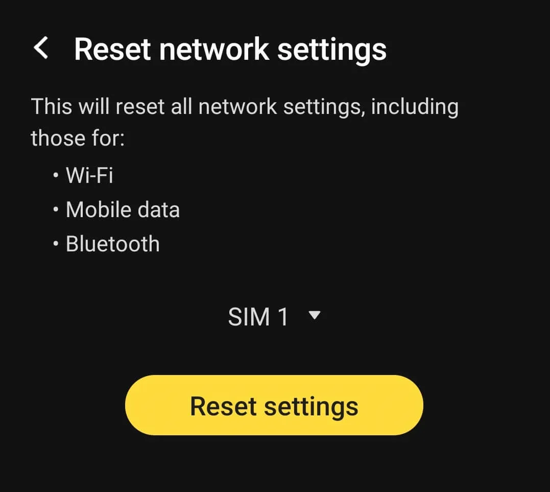 Reset network settings to default