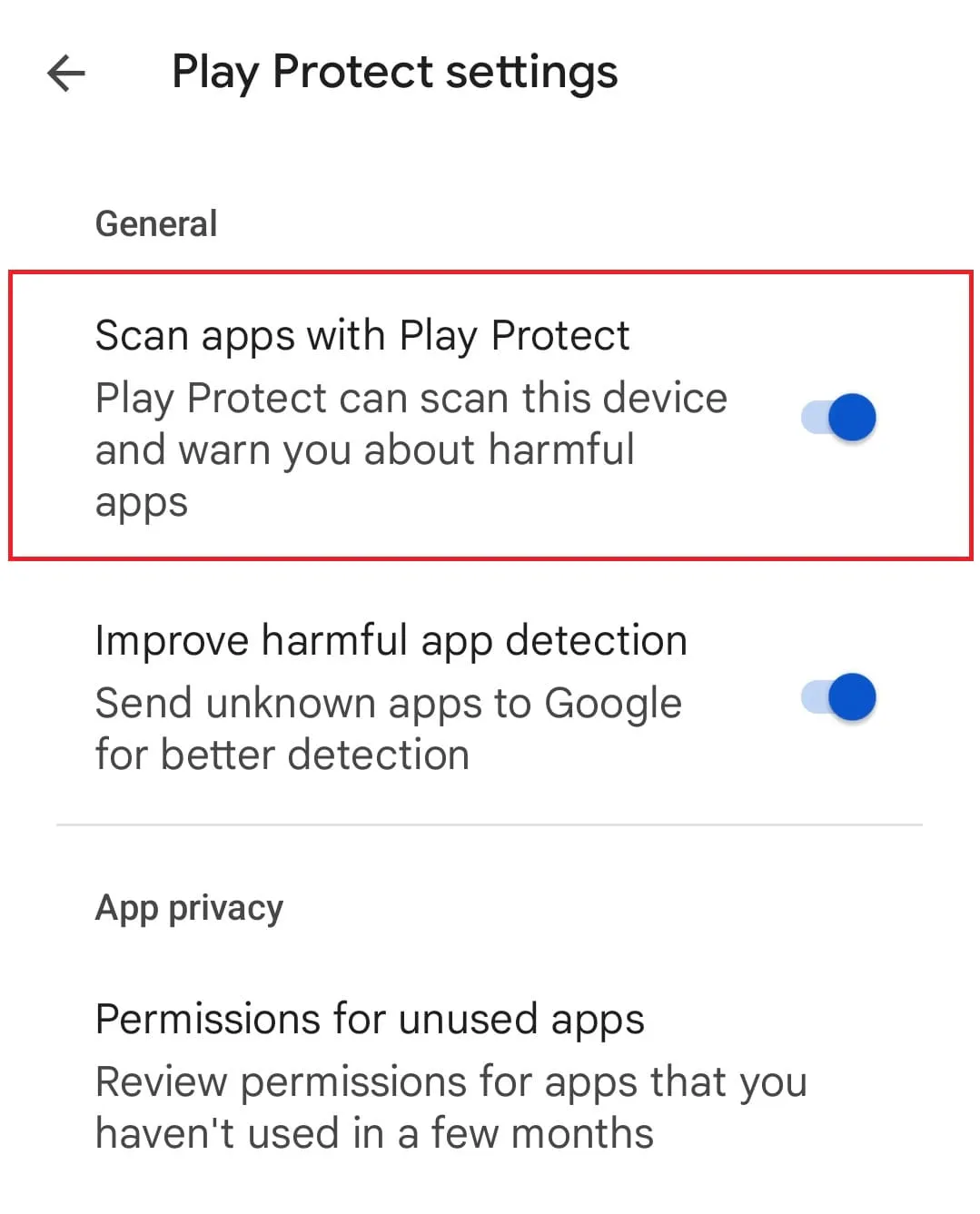 Enable Scan apps with Play Protect