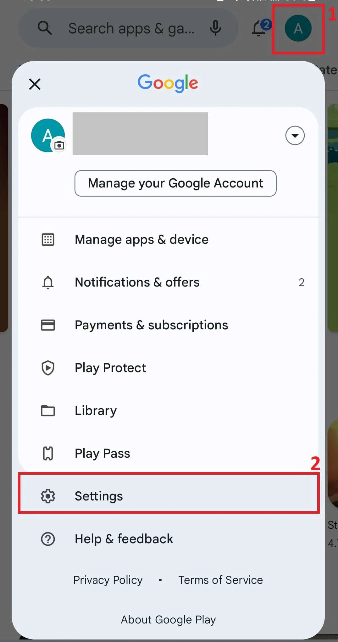 Access settings for Play Store update