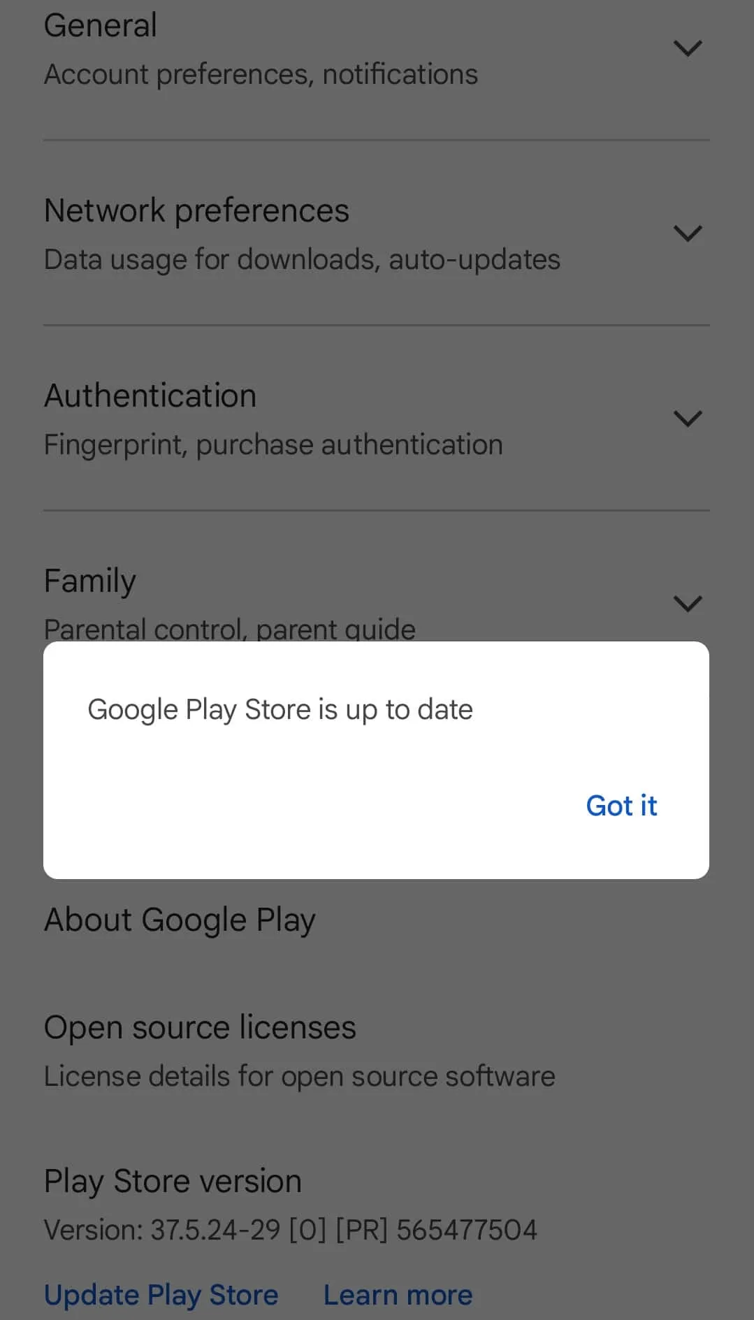 The Google Play Store application is updated