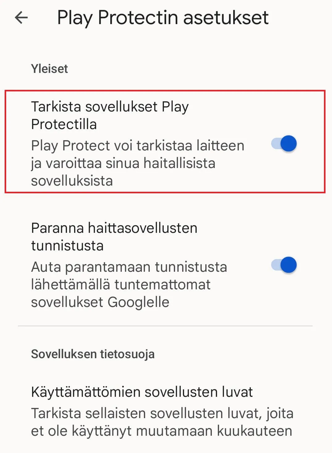 Enable Scan apps with Play Protect